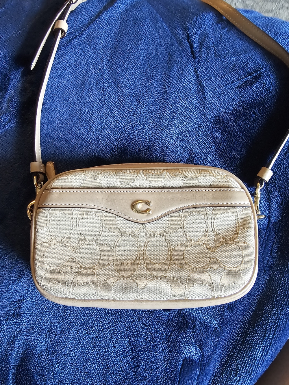 Coach Chalk Signature Canvas Crossbody with Light Tan Trim